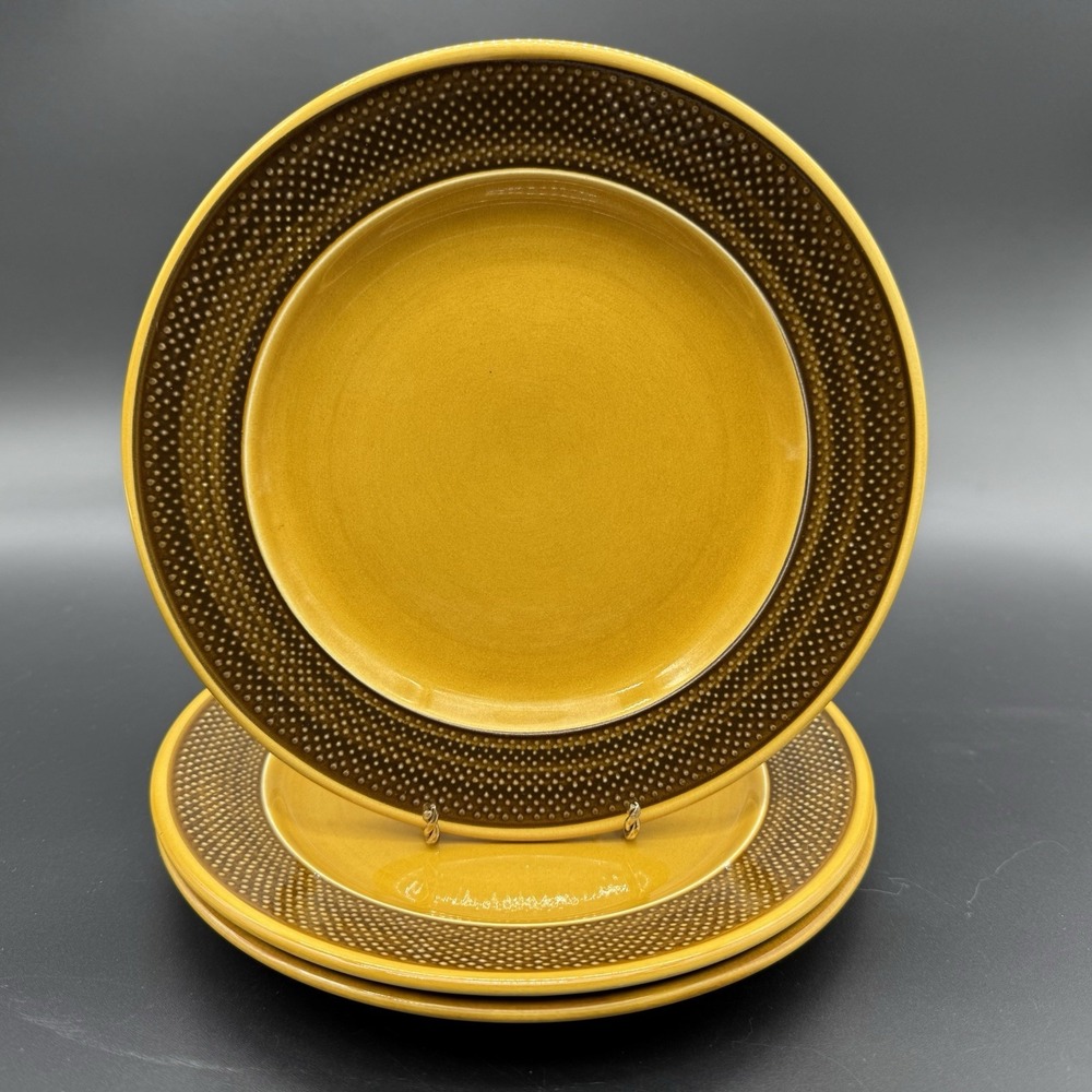 Harmony House Aurora Ironstone 4267 Yellow Brown Salad Plates Set of 3 Vintage